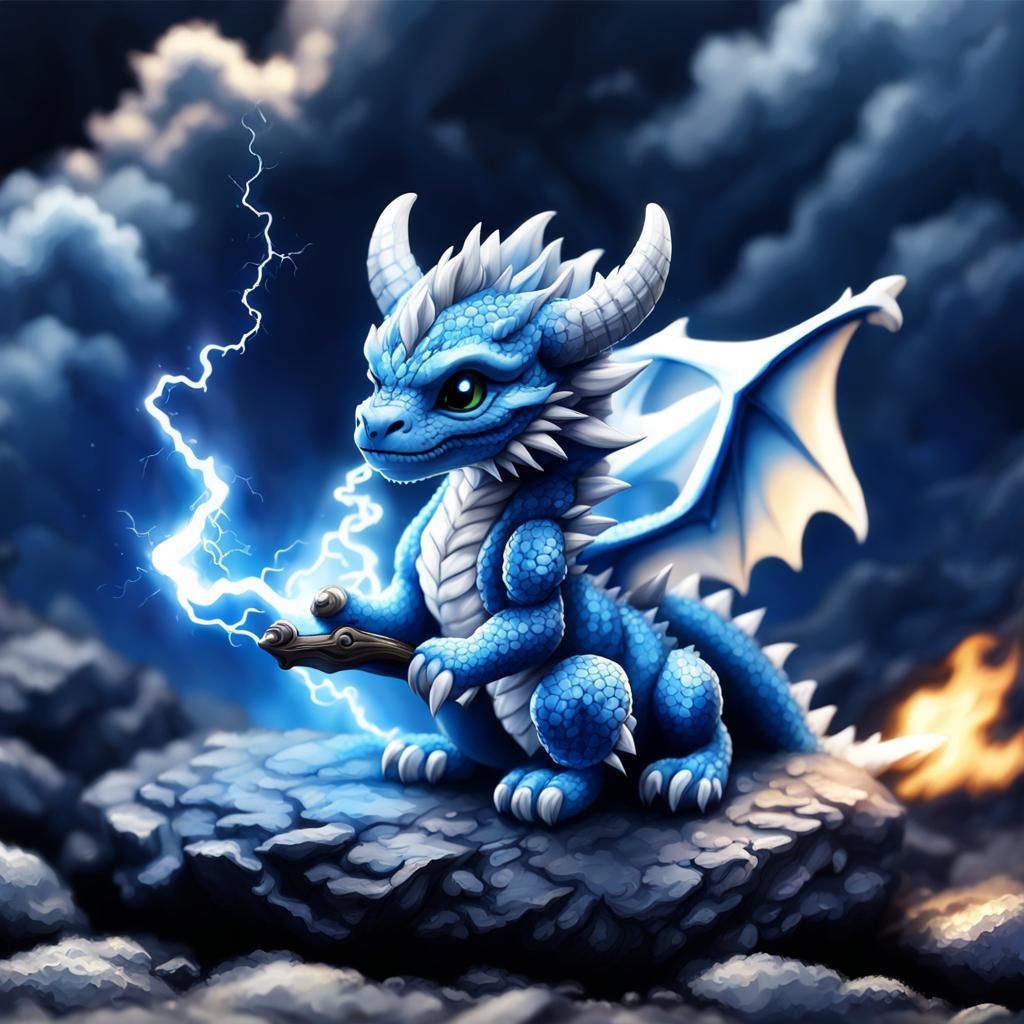 Cute Miniature Dragon Cub Emitting Lightning