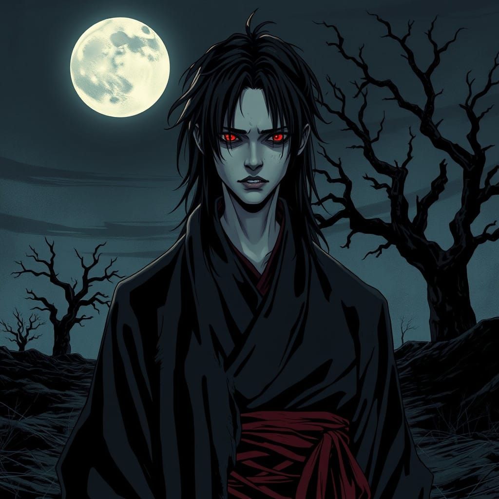 The Dark Anime Death God in Tattered Black Kimono