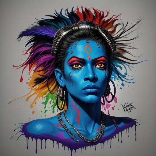 Goddess Kali in Vibrant Street Art Style