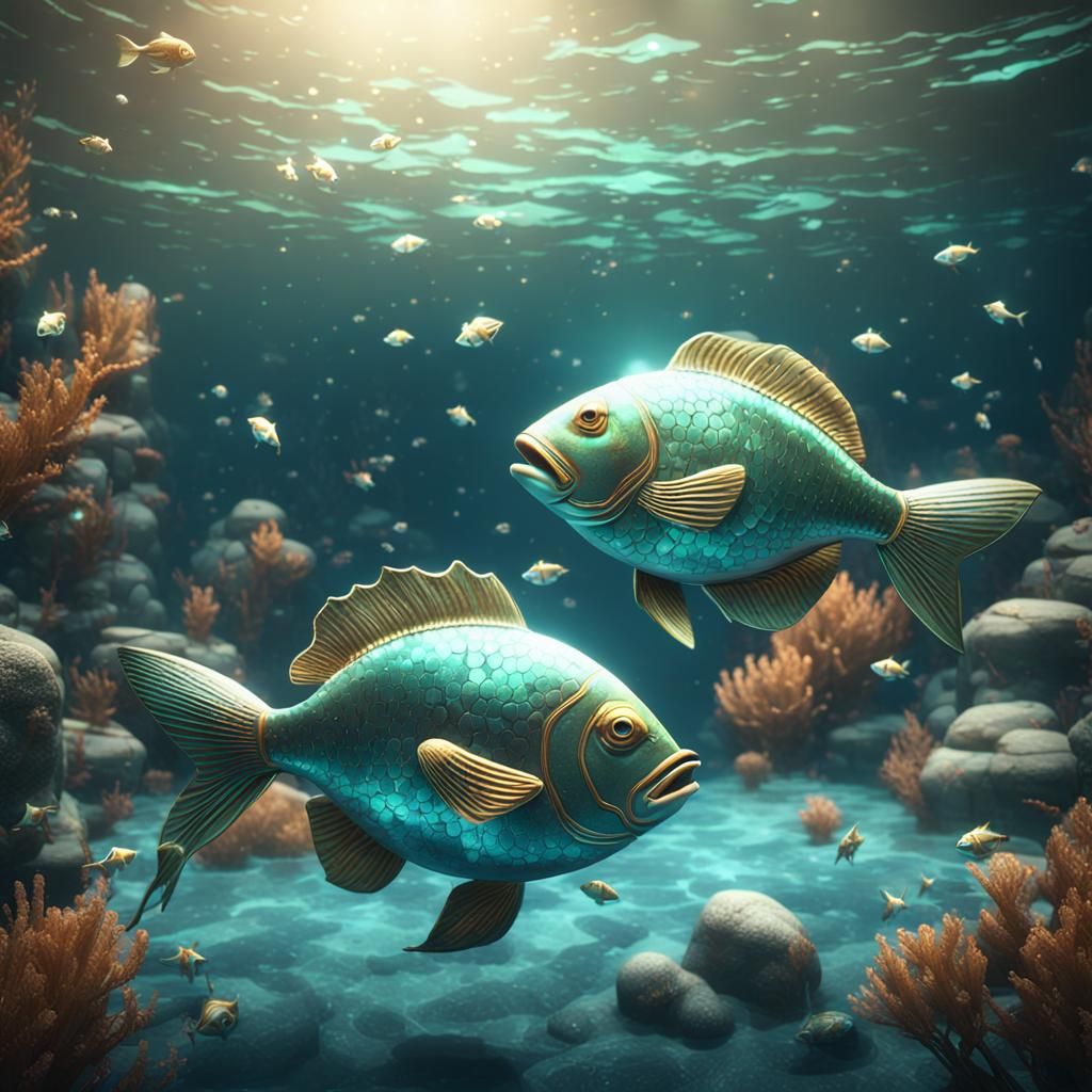 Retro Pisces Zodiac Sign in 3D