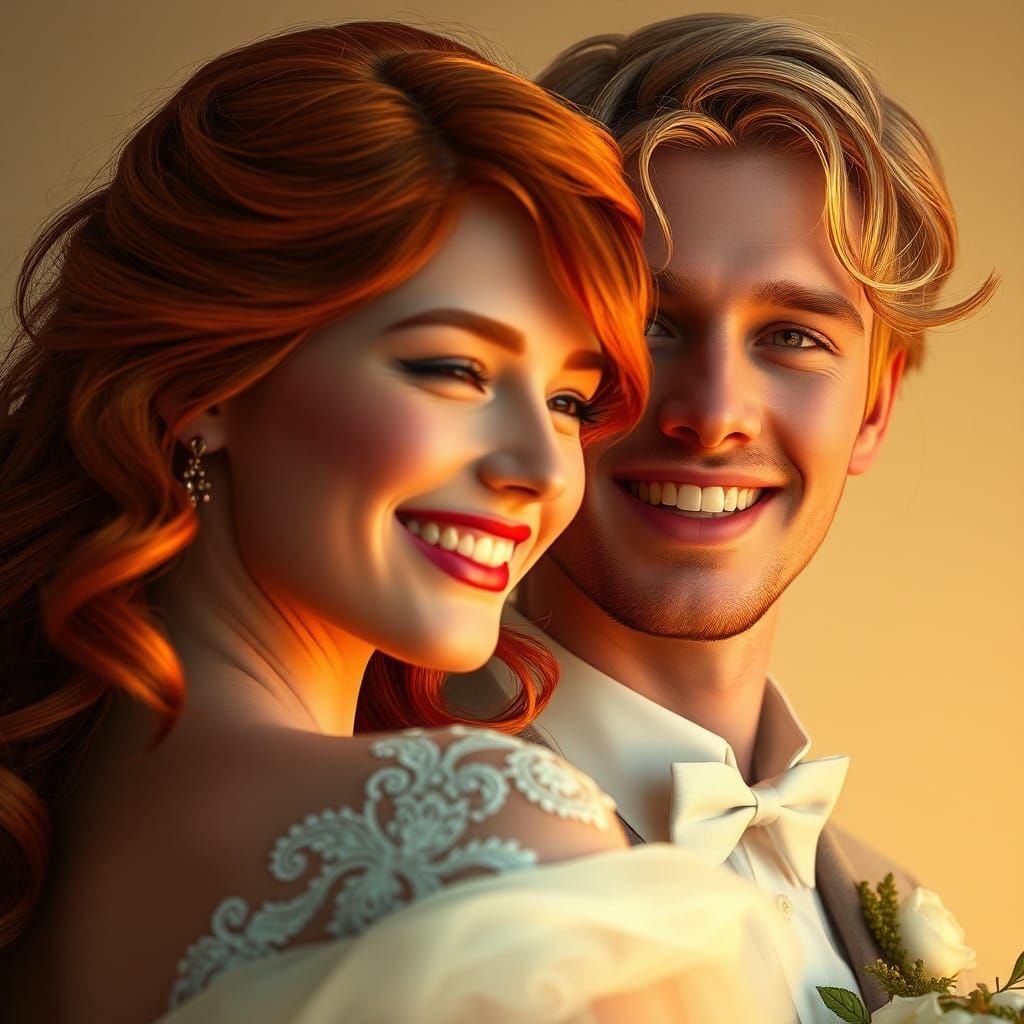 Radiant Bride and Groom Portrait in Art Nouveau Style