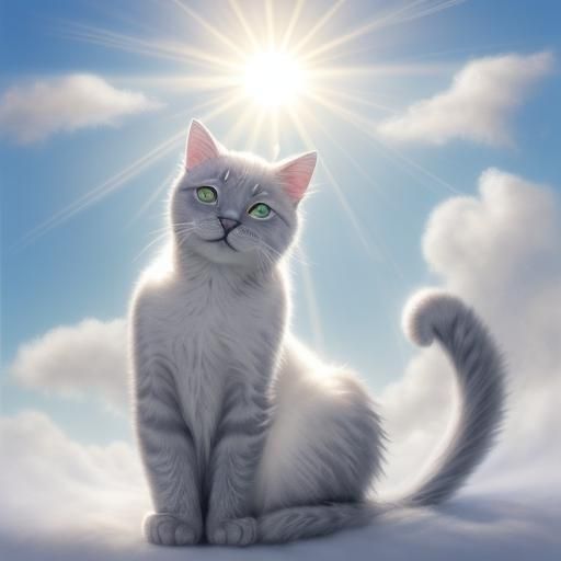 Ethereal Silver Cat of Feather and Ice