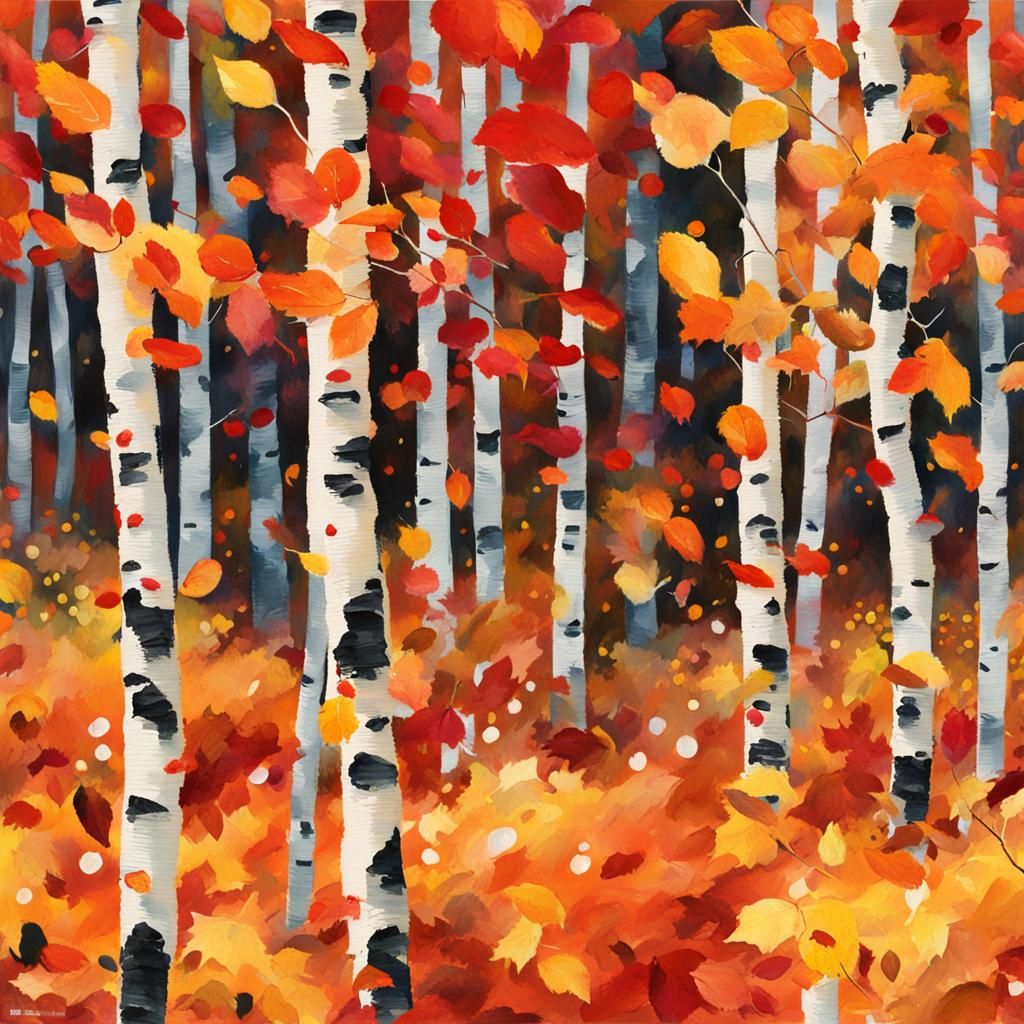 Impressionist Autumn Leaves in Gouache Style