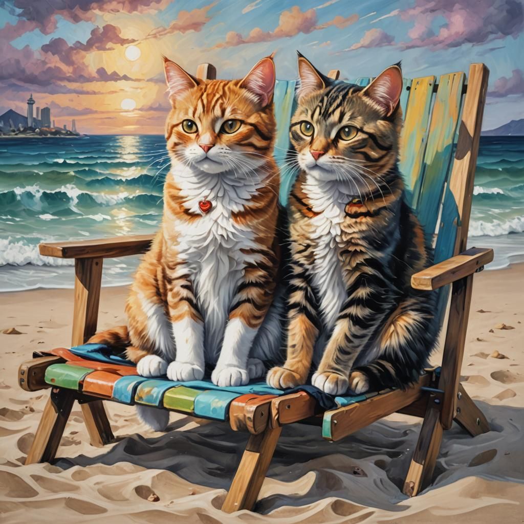 Two Cute Cats in Love in Anime Style