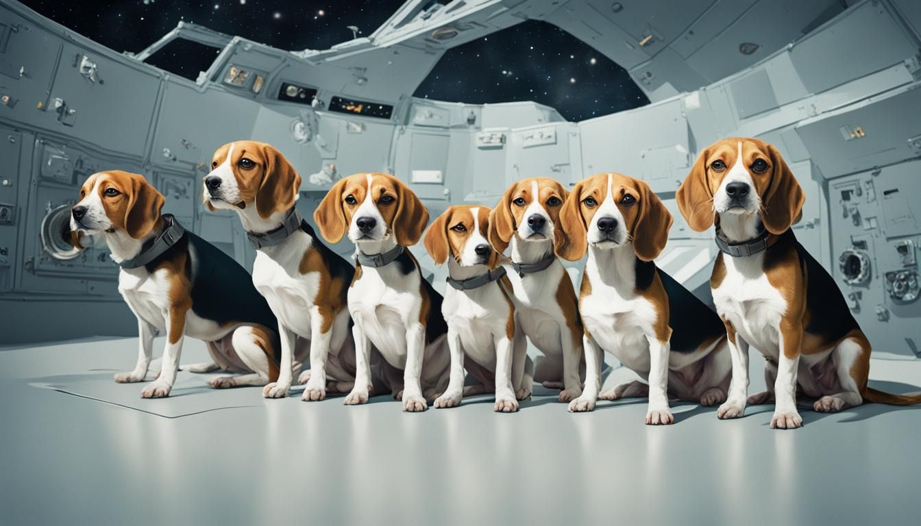 Beagles Explore Space: Cinematic Art Deco Style