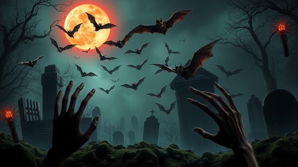 Eerie Graveyard Scene Under Blood Moon