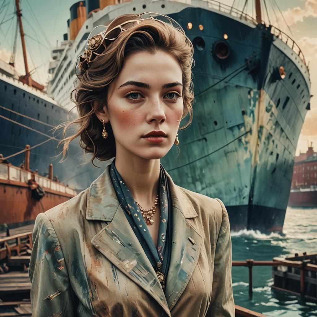 Vintage Fashionista's Voyage: Hyperrealistic Photography