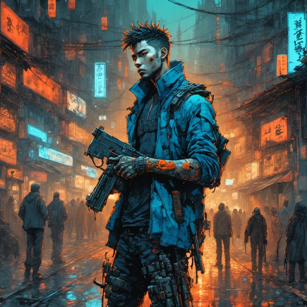 Cyborg Portrait in Cyberpunk Anime Style