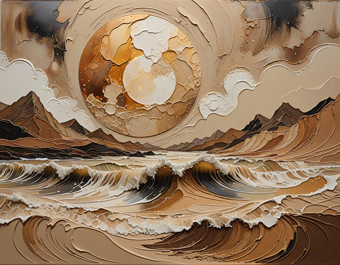 Ethereal Moon above Impasto Waves