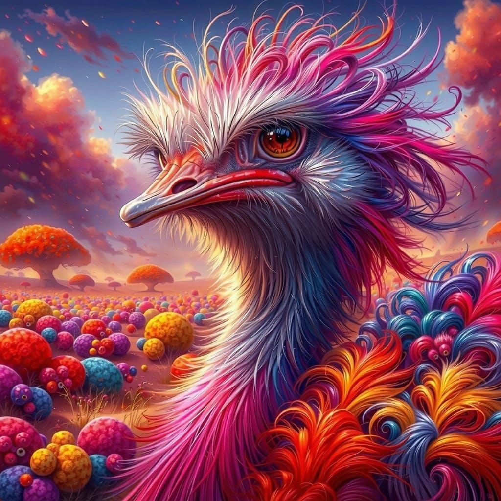 Vibrant Ostrich in Serene Savannah Landscape