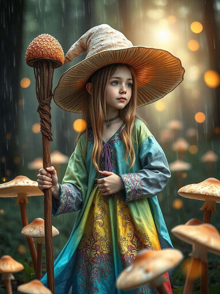 Enchanted Girl in Glowing Forest: Fantasy Realism