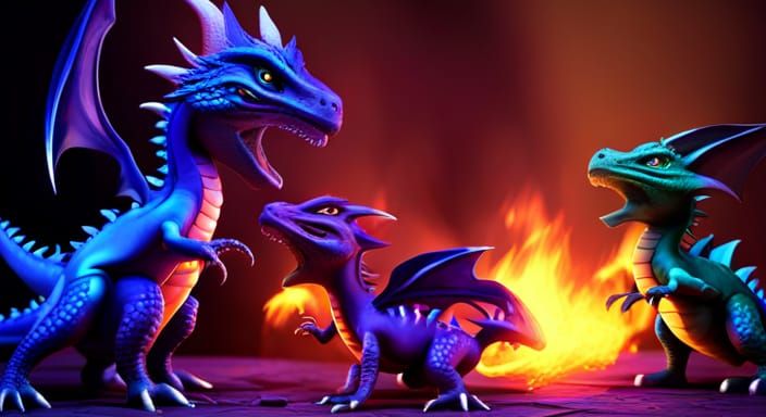 Baby Dragons Sparring in Elaborate Cave Lair