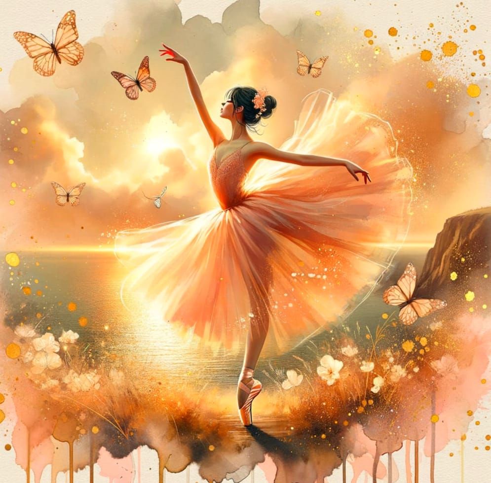 Ballerina's Sunrise Dance: Watercolor Art