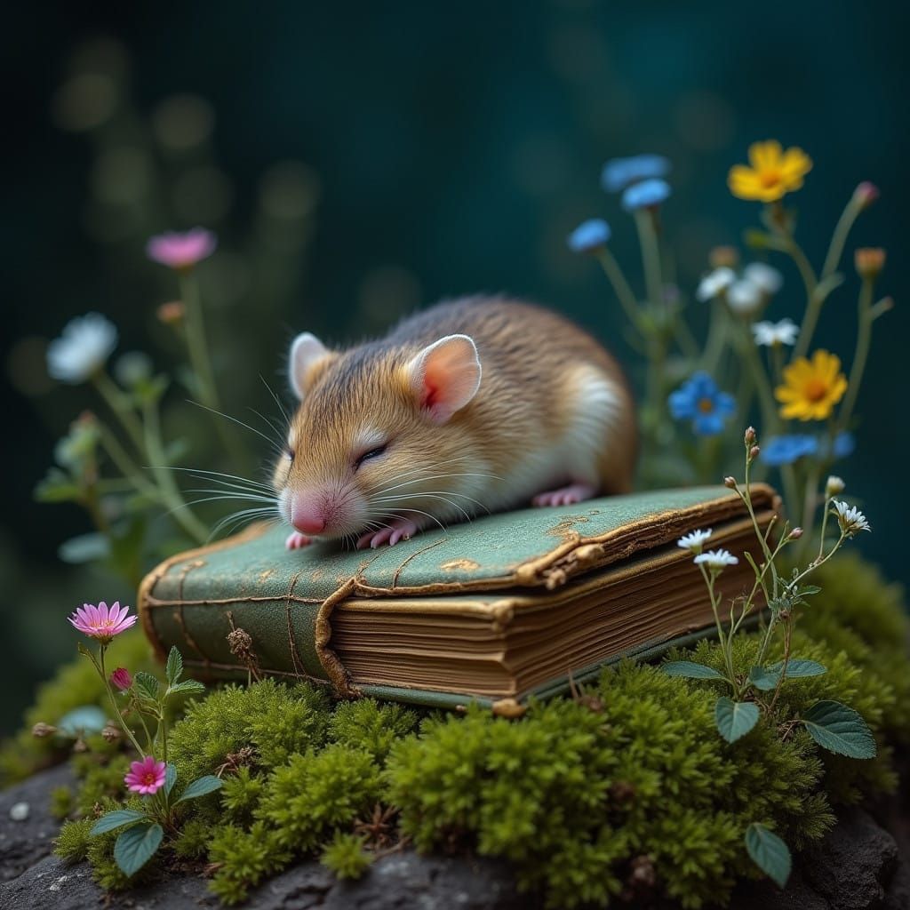 Whimsical Mouse in a Dreamy Pre-Raphaelite Scene