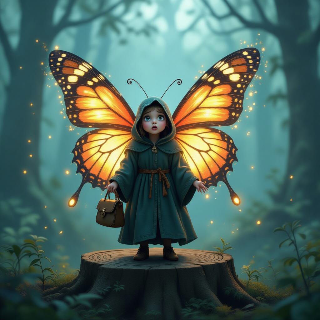 Fantasy Butterfly Traveler in Magical Forest