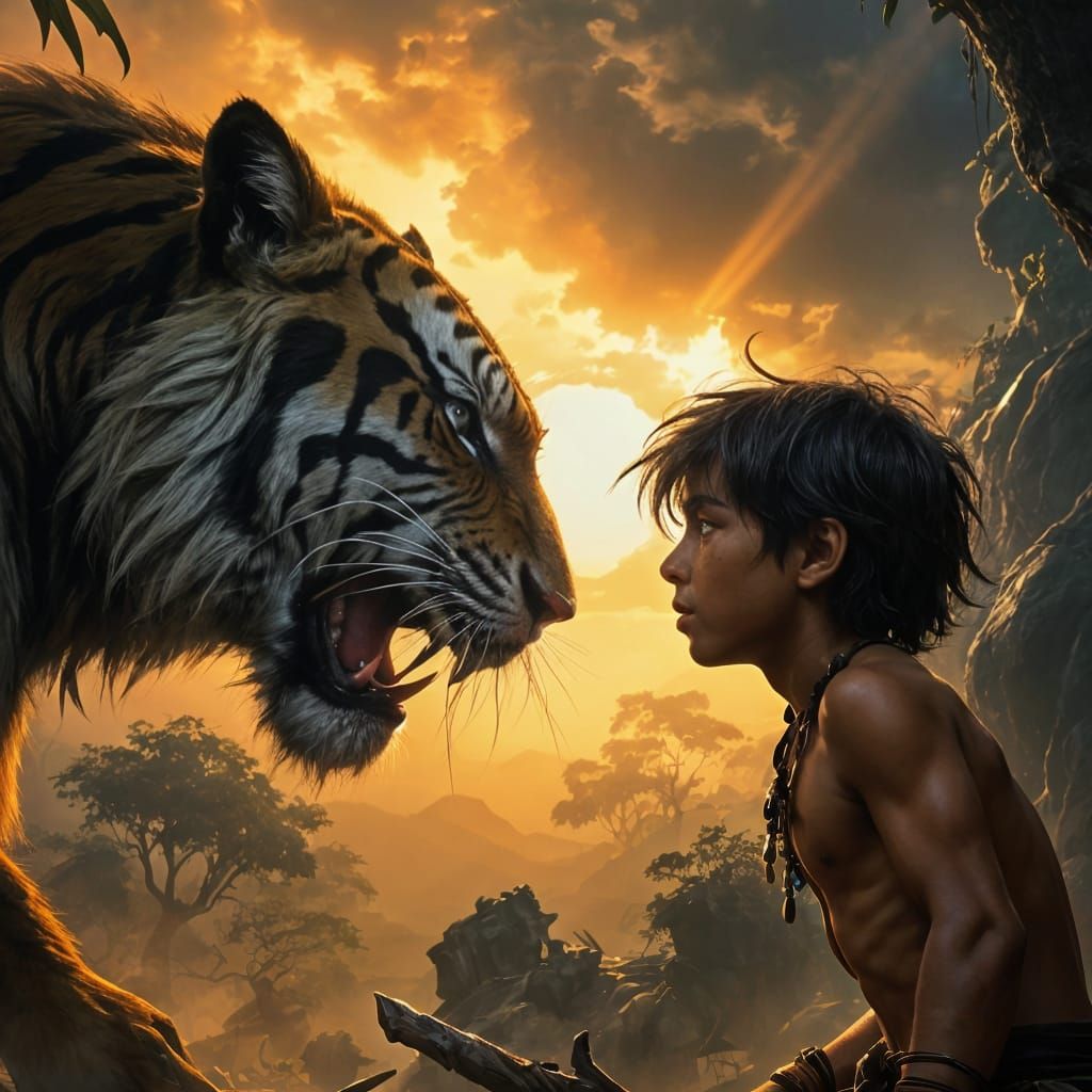 Sher Khan and Mowgli confrontation