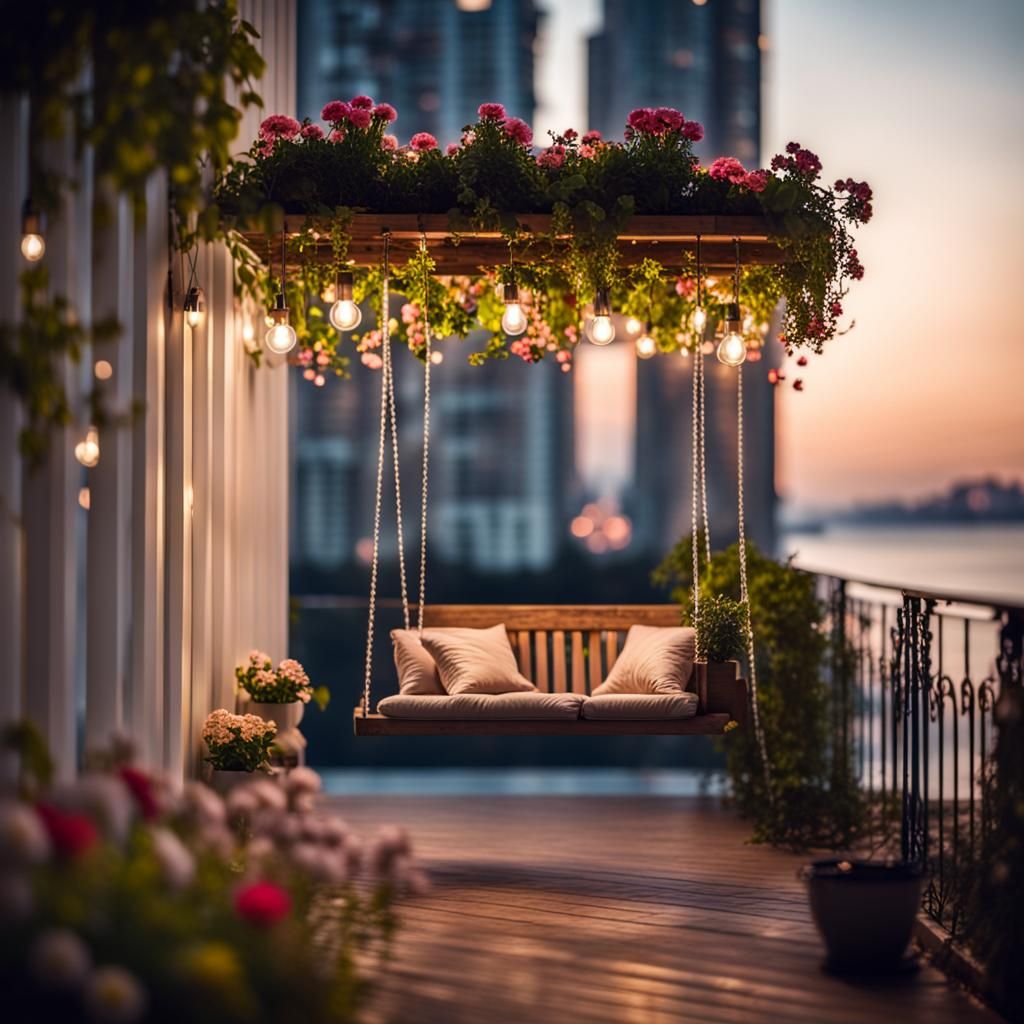 Romantic Sea View Balcony Garden at Night