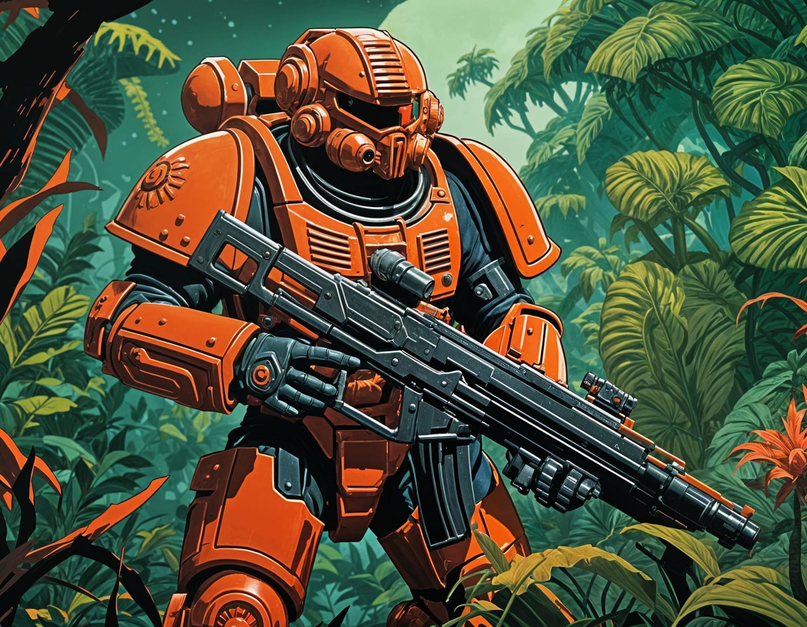 Space Marine vs Tyranids on Jungle Planet in Manga Style