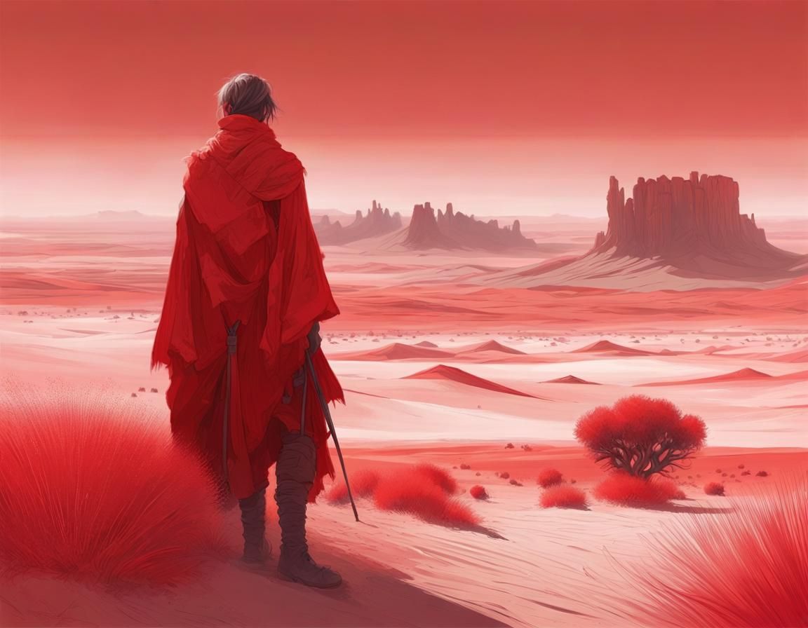 Monochromatic Red Desert Landscape: Digital Illustration
