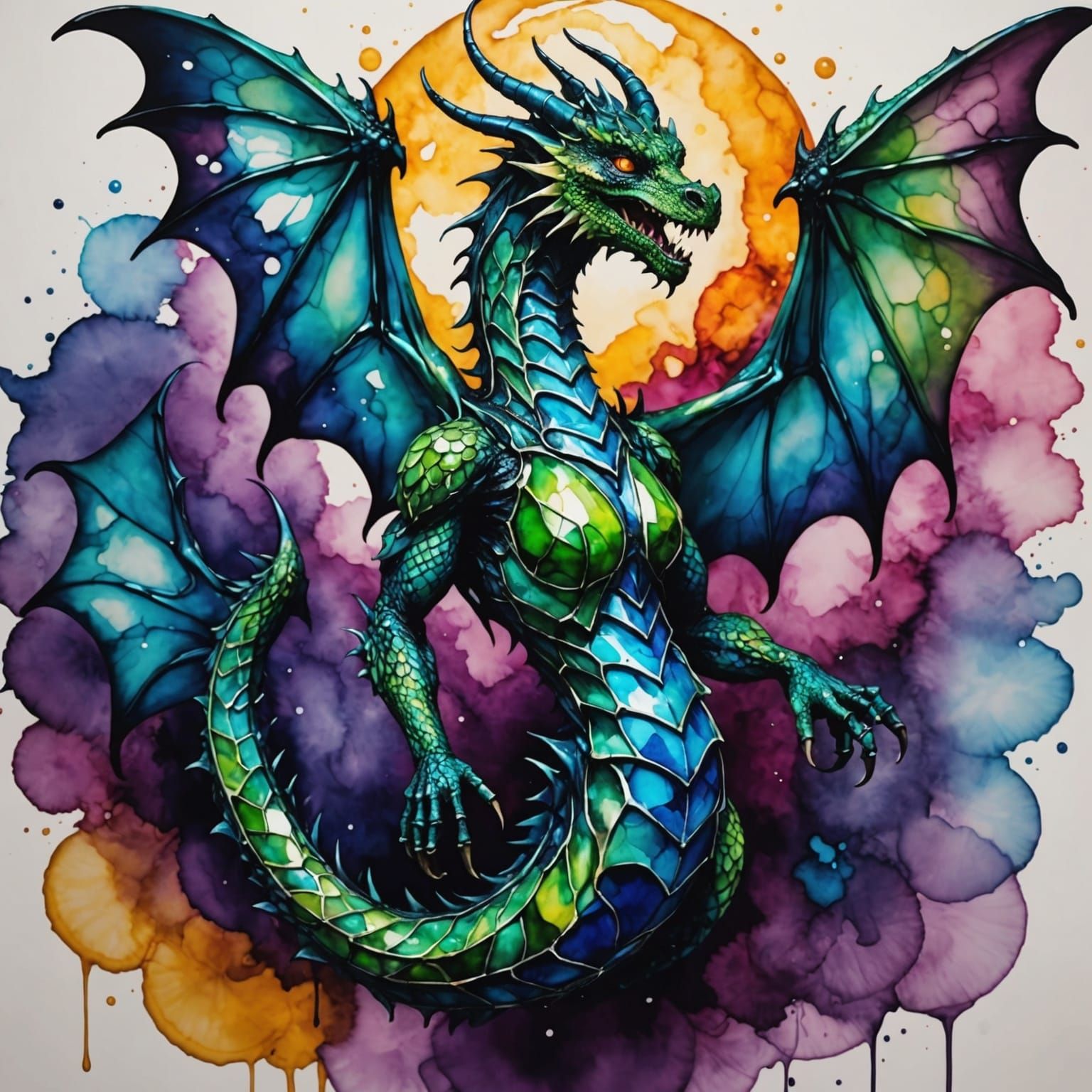 Otherworldly Alcohol Ink Crystal Dragonoid Battle