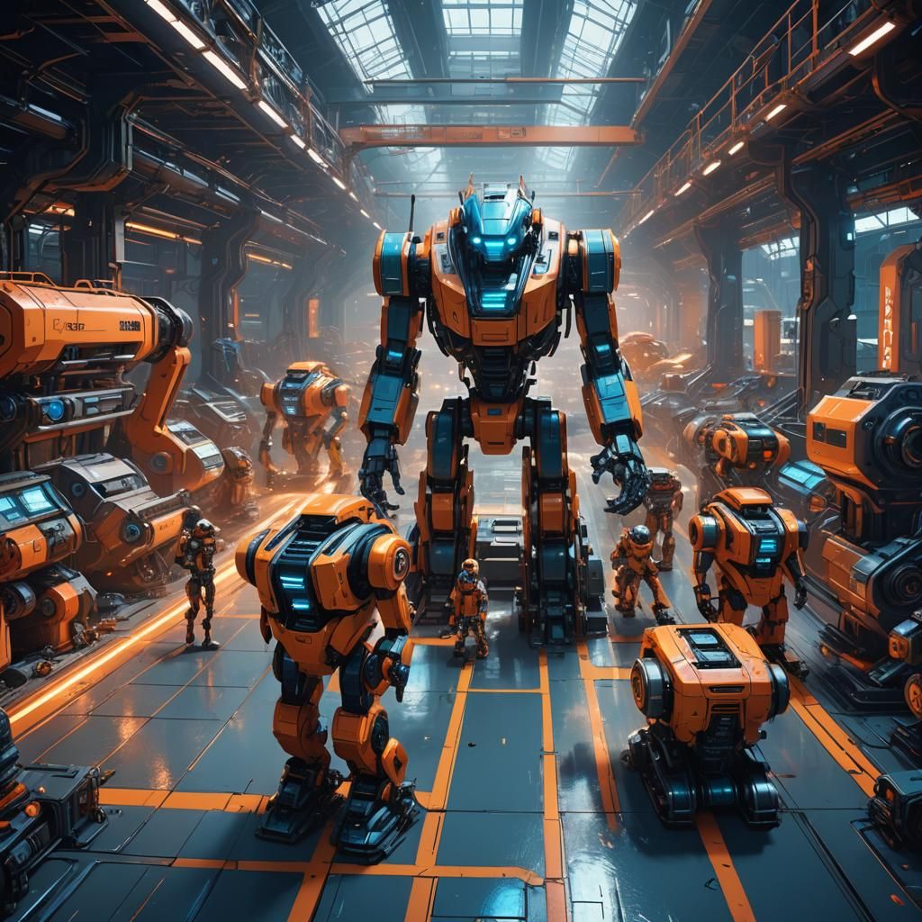 Electric Robot Factory in Sci-Fi Style
