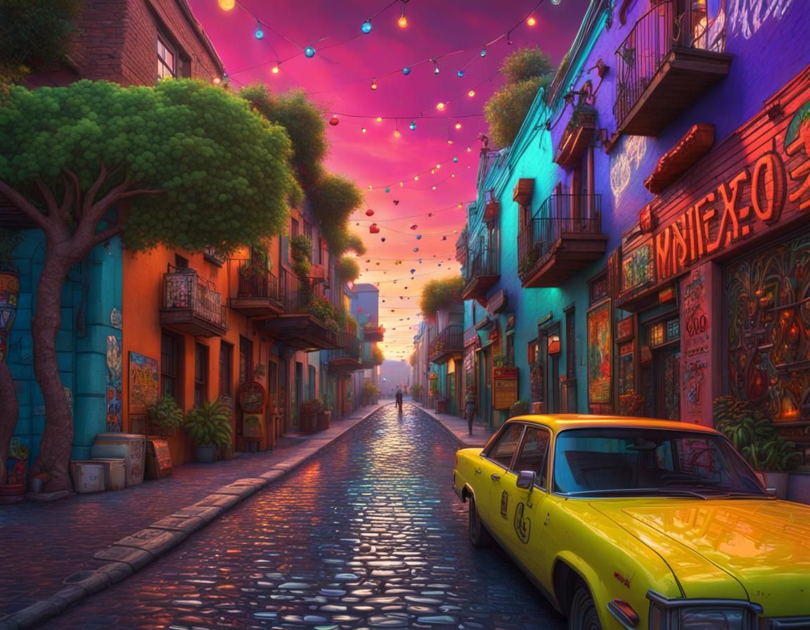 Magical Mexican Town in Hyperrealistic Digital Art