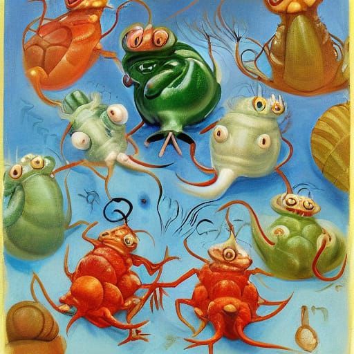 Surreal Alien Market With Seven-Headed Snails