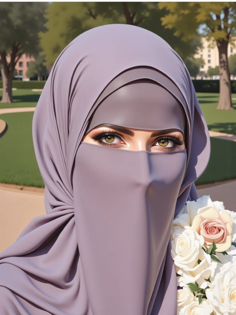 Beautiful Niqabi Woman Portrait in Oil-Guache Style