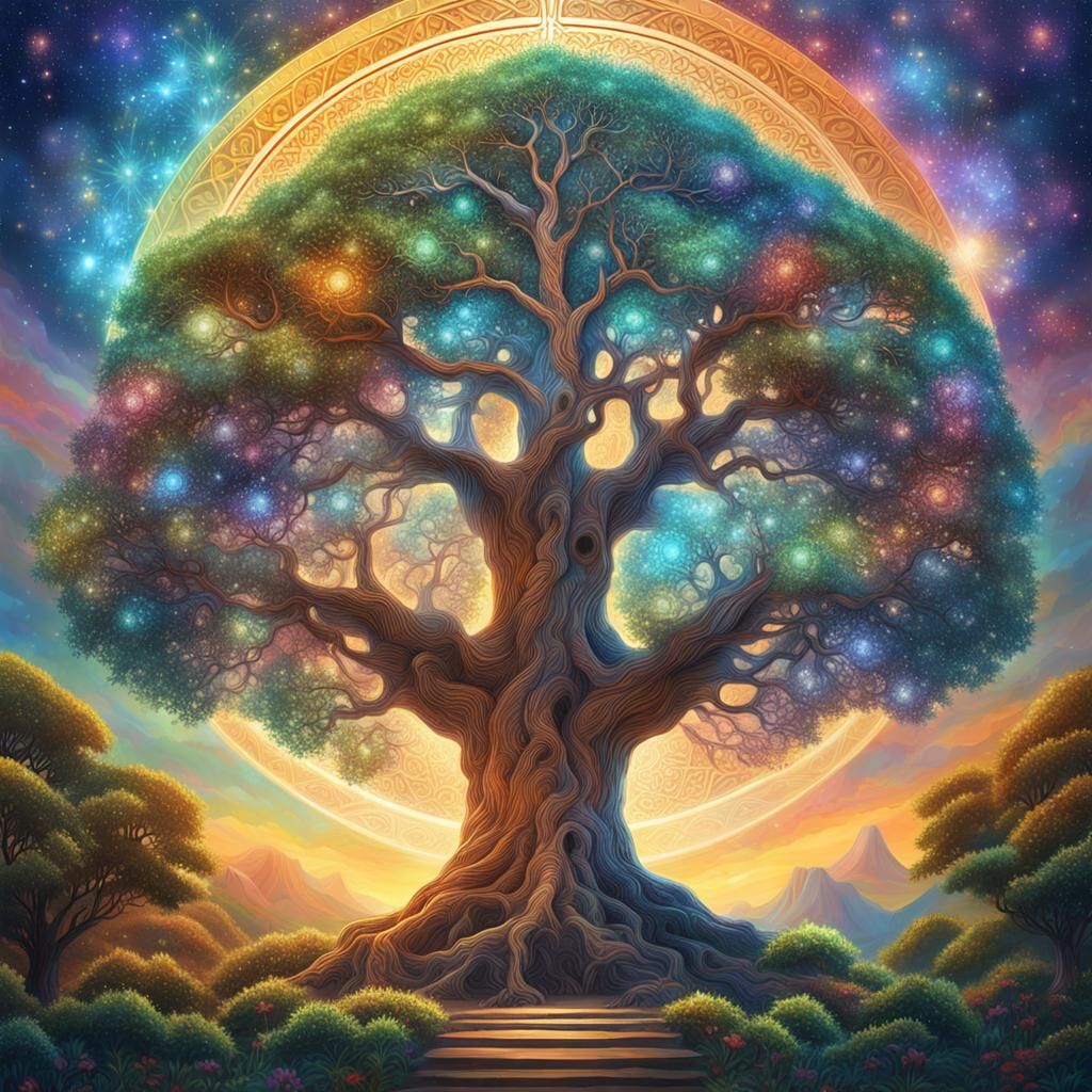 Majestic Tree of Life: Holographic Cosmic Illustration