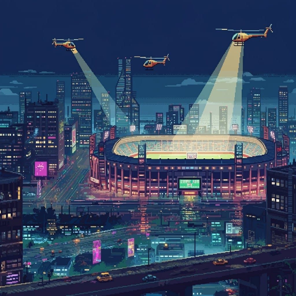 Vibrant Pixel Art Metropolis at Night