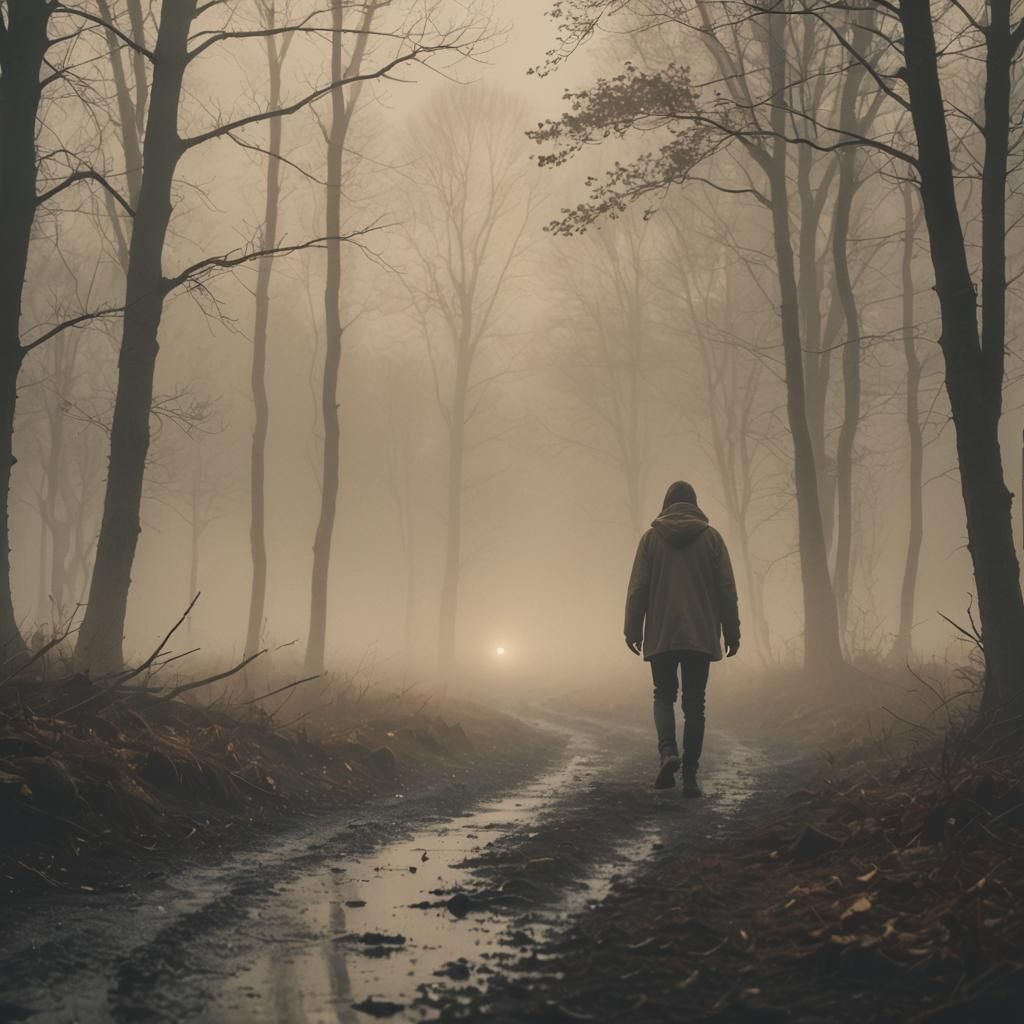 Misty Landscape with Lone Figure in Fog