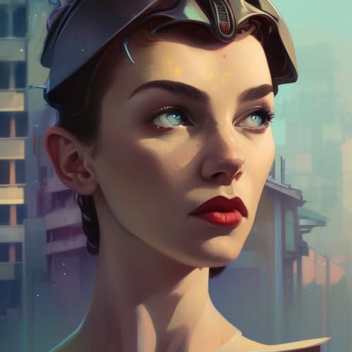 1950s Elf Cyborg Portrait in Art Nouveau Style