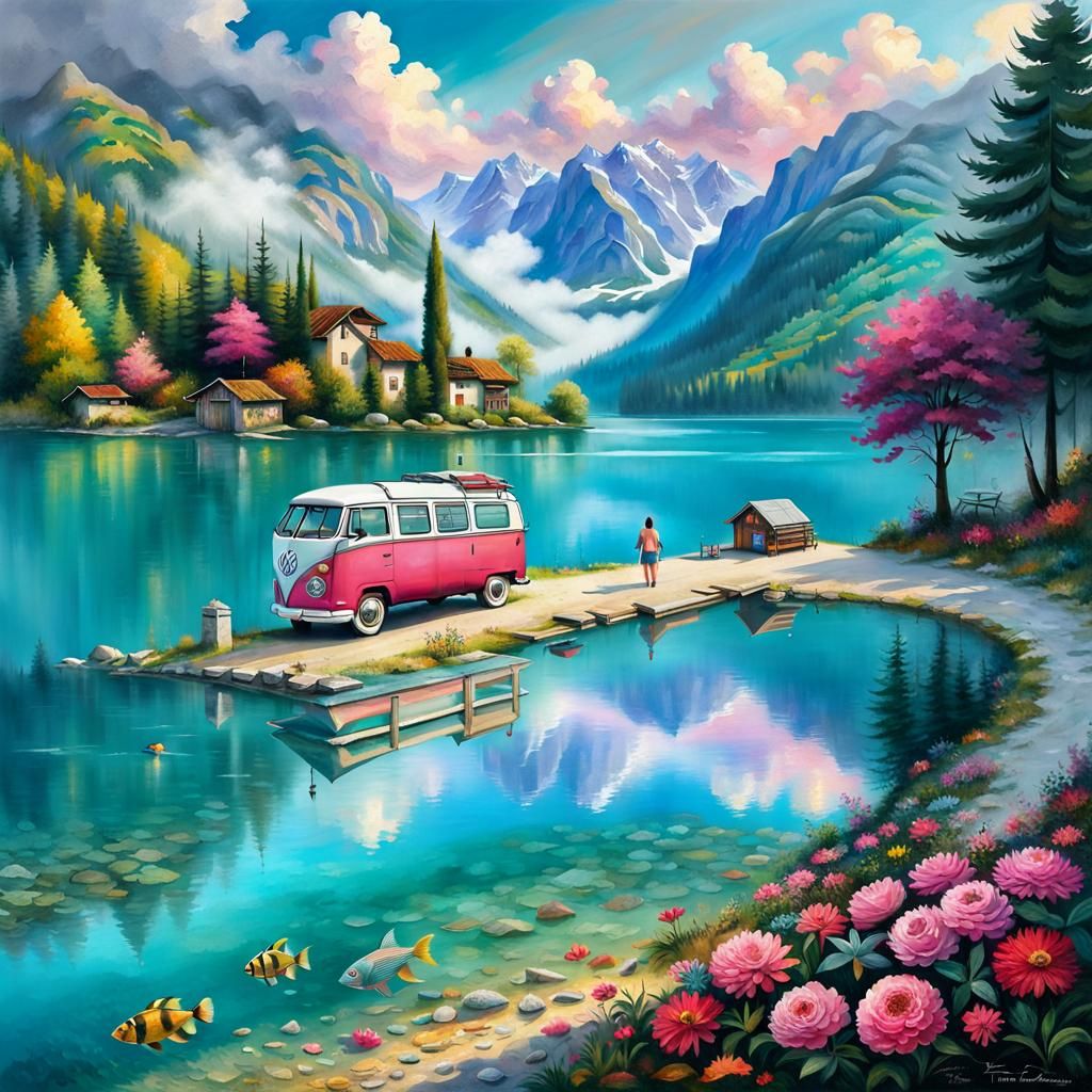 Lake Ledro, Italy: Volkswagen Van in Ethereal Style