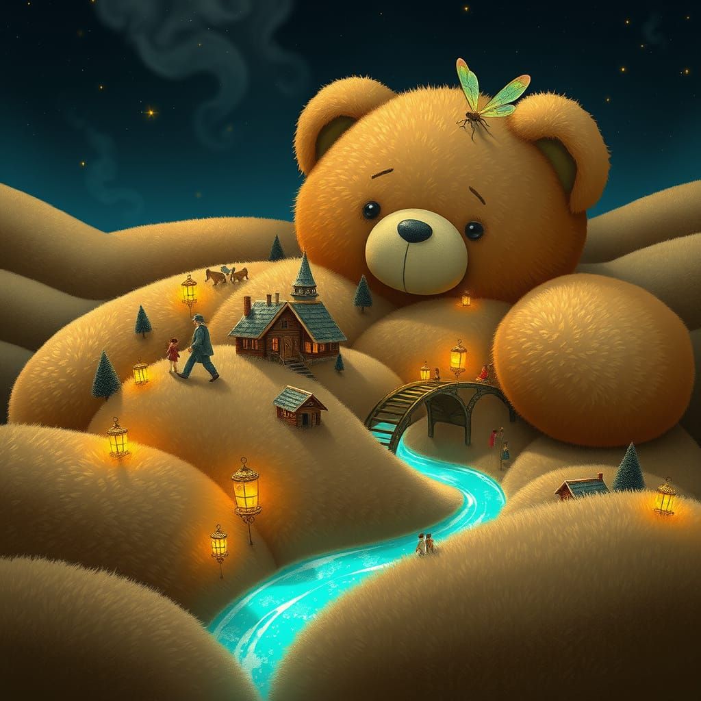 Surreal Teddy Bear Landscape in Dreamlike Style