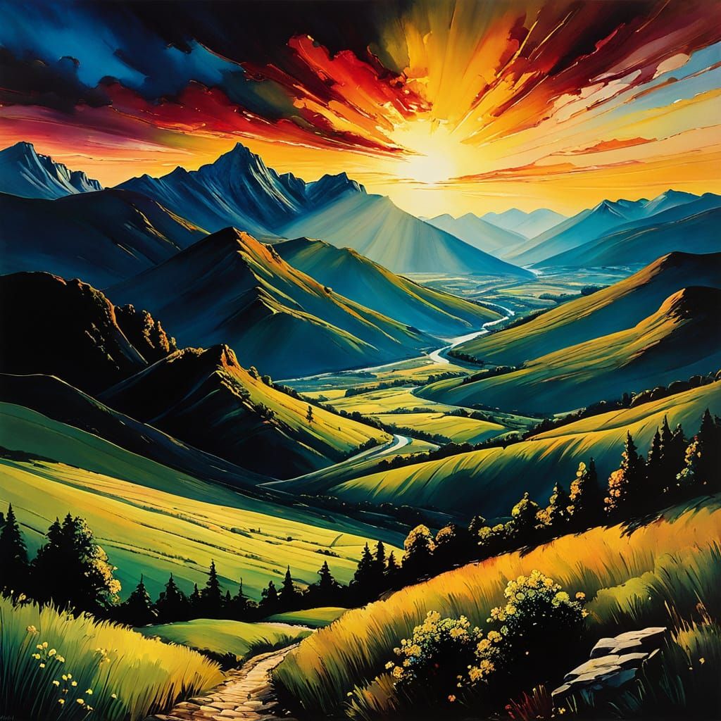 Radiant Valley View in Colorful Cartoon Style