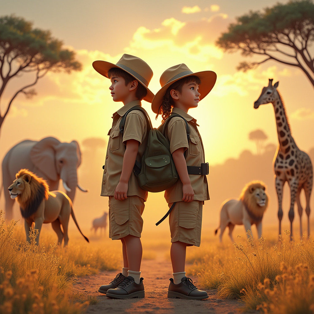 Safari Adventure: Children Amidst African Wildlife