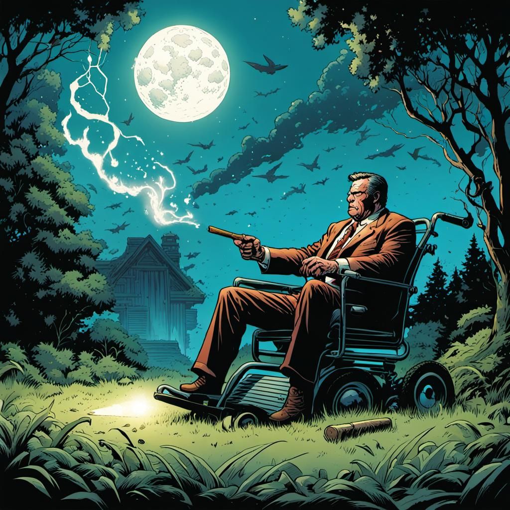 Comic Book Art: Cigar Break After Lawn Mowing