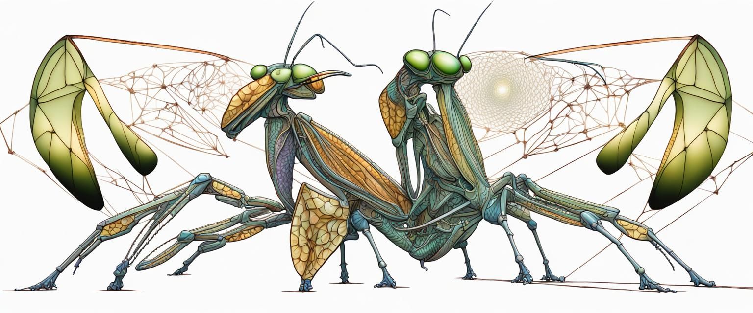 Praying Mantis with Molybdenum Chrysanthemum and Ley Lines