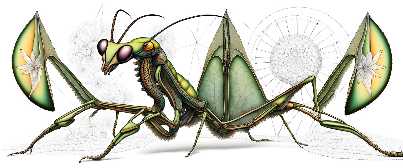 Ethereal Praying Mantis Amidst Ley Lines and Celestial Harmo...