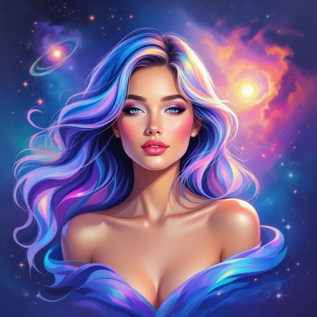 Ethereal Airbrushed Portrait: Woman in Nebulae