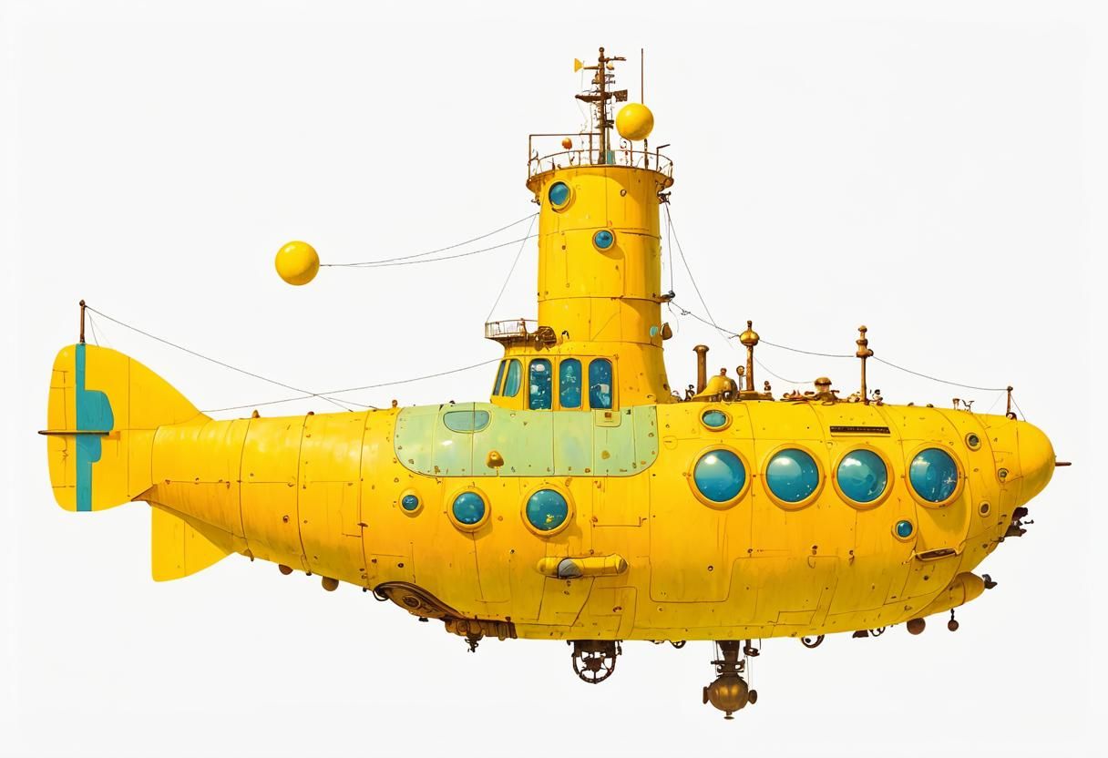 Psychedelic Yellow Submarine on Ocean Floor