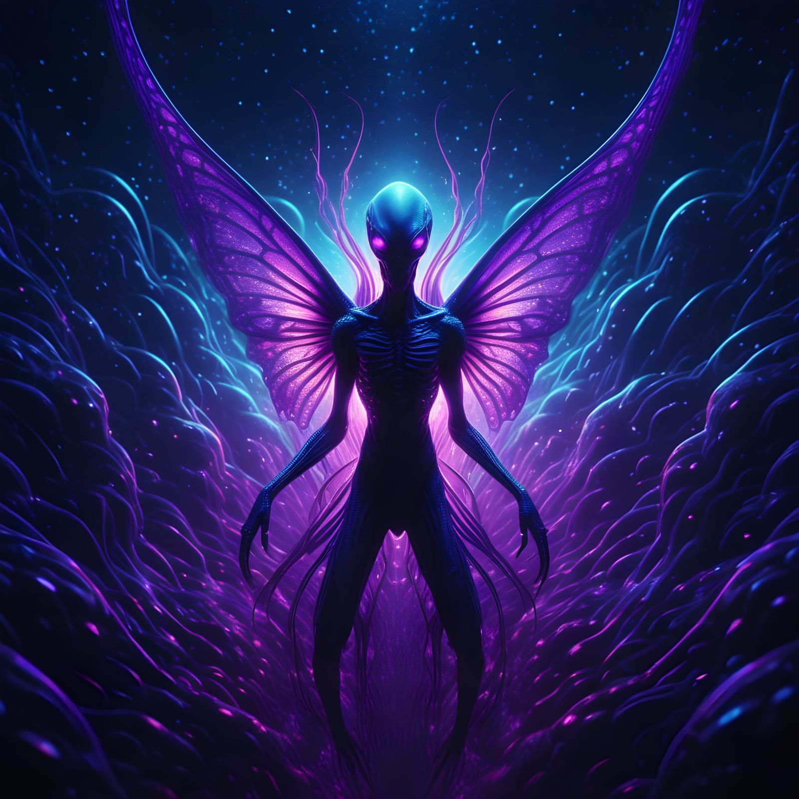 Vibrant Surrealism: Neon Purple, Pink, and Blue Energy