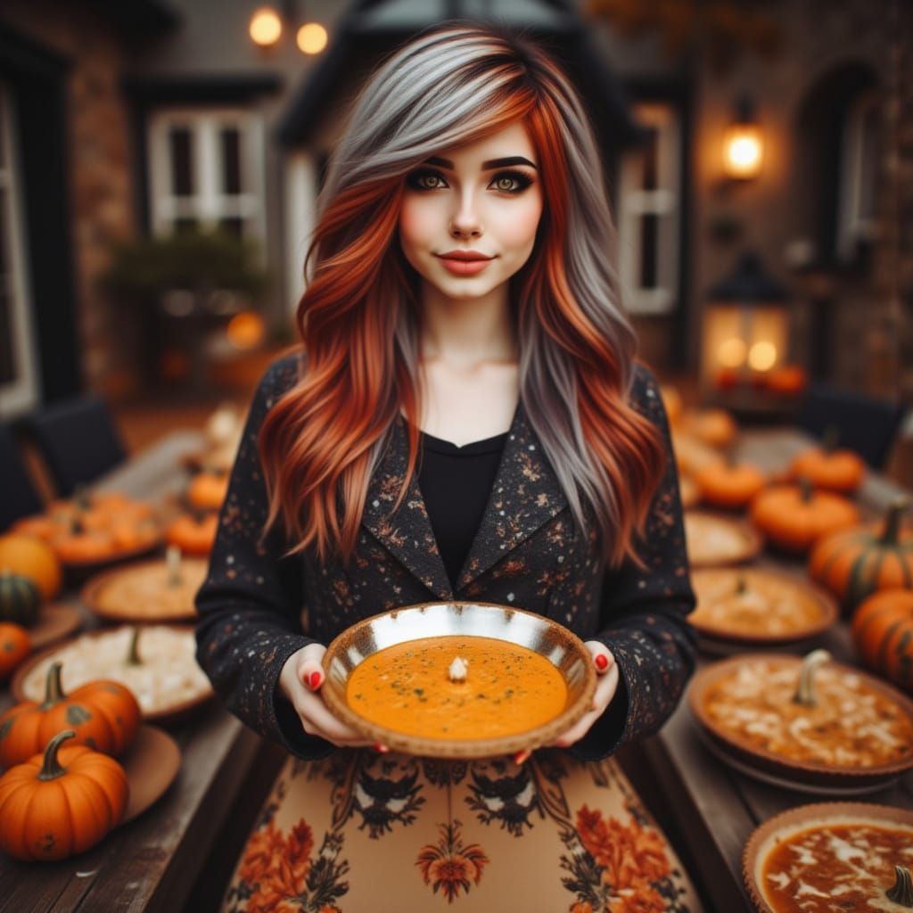 Woman Baking Pumpkin Pies in Autumn