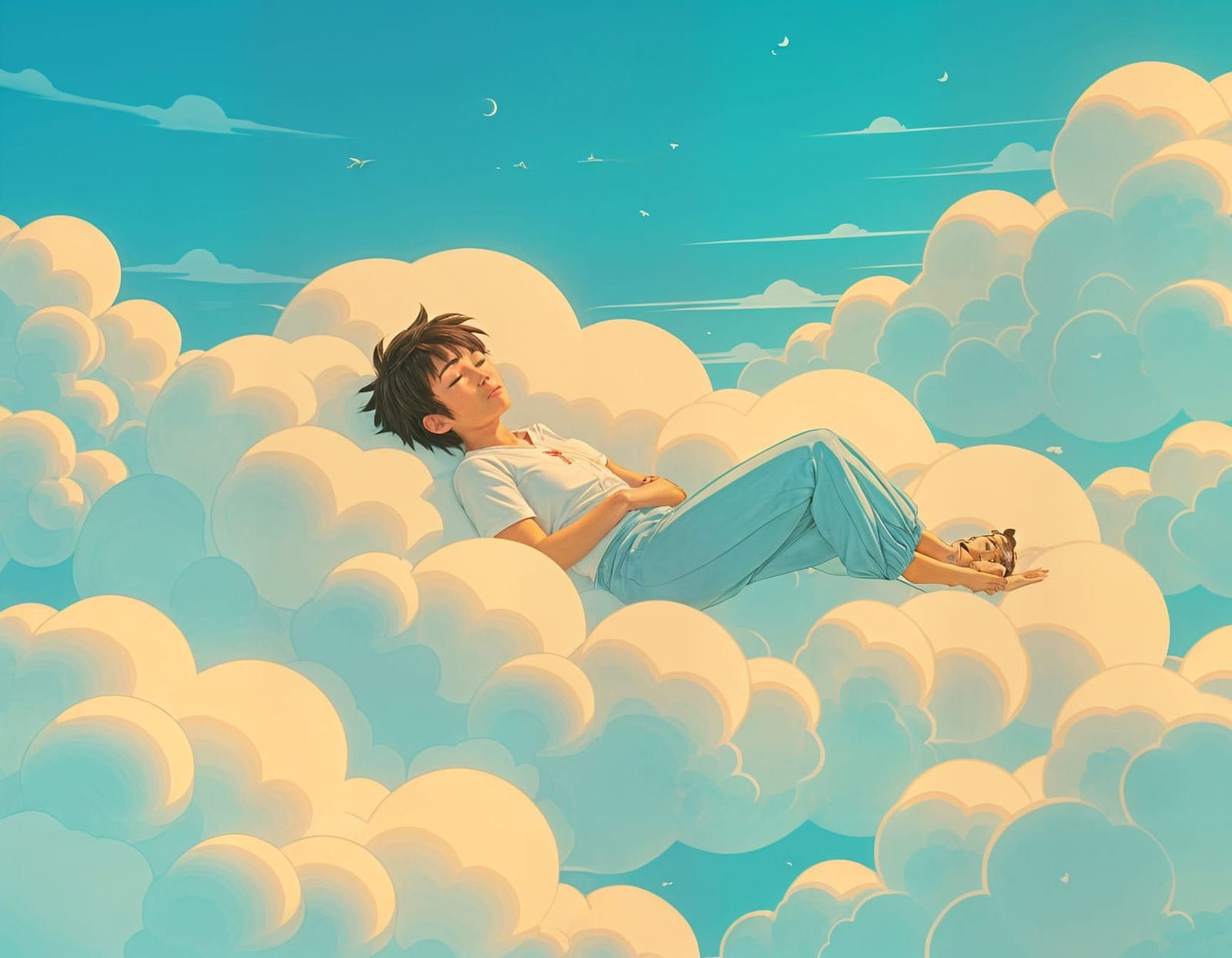 Person Resting on Soft Clouds