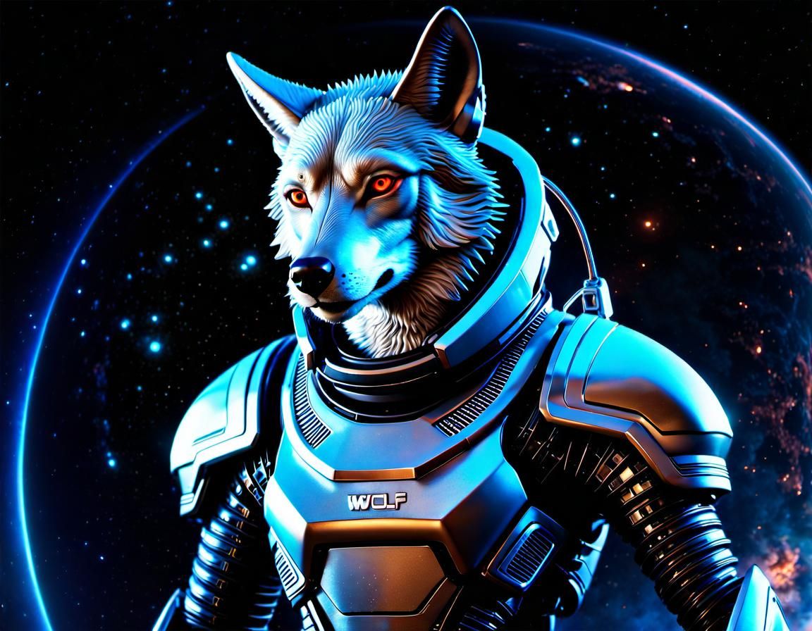Afrofuturist Alien Wolf in Spacesuit, Computer Graphics