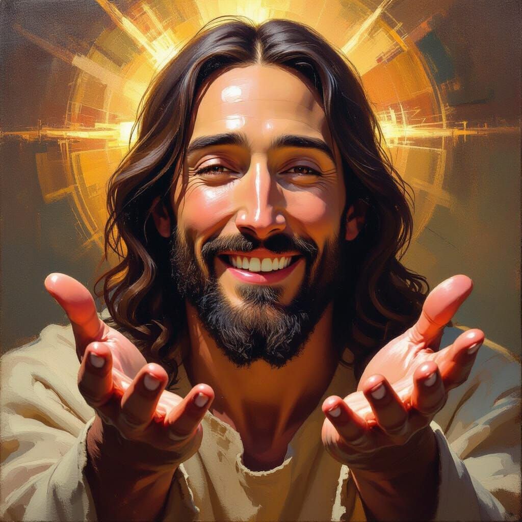 Transfigured Jesus Christ Oil Painting with Impasto Textures