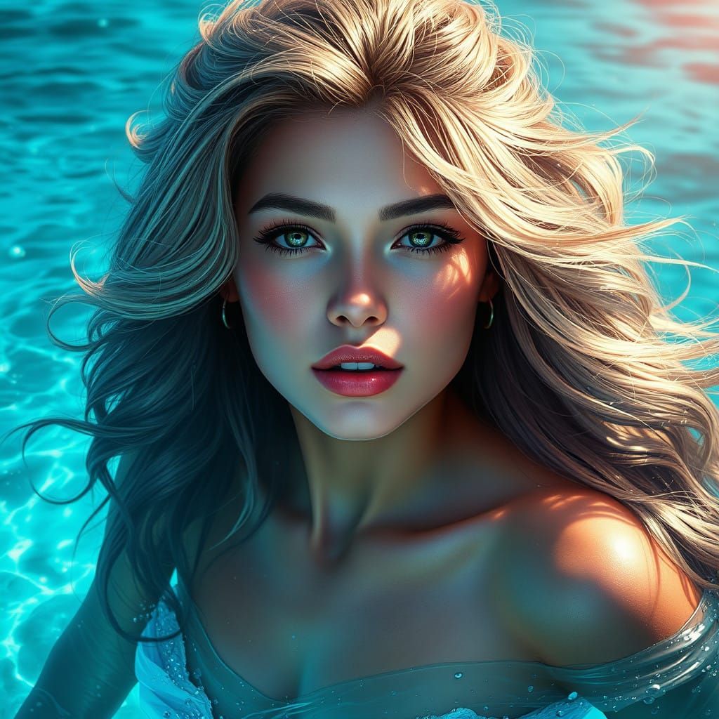 Hyper-Realistic Underwater Goddess in Ethereal Aura