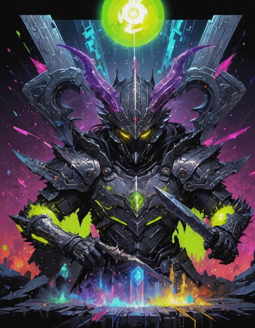 Pixelated Armor and Magic Scepter in Digital Art