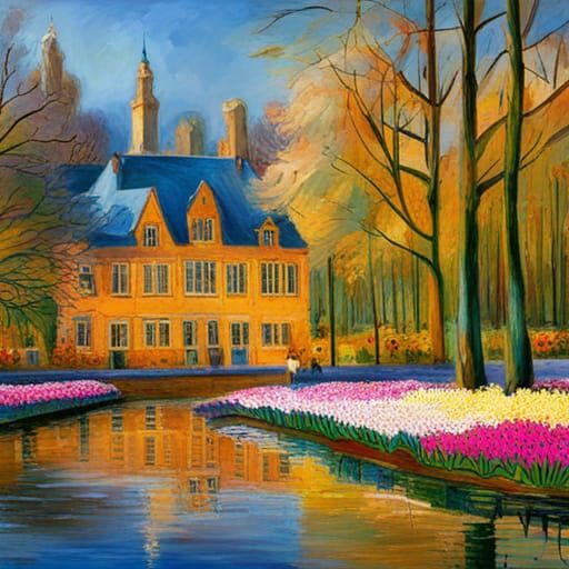 Keukenhof Gardens Impressionist Painting by Claude Monet