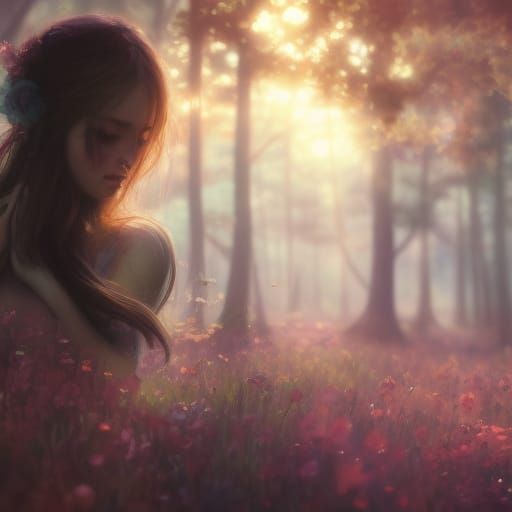 Watercolor Kitten in Magical Flower Meadow